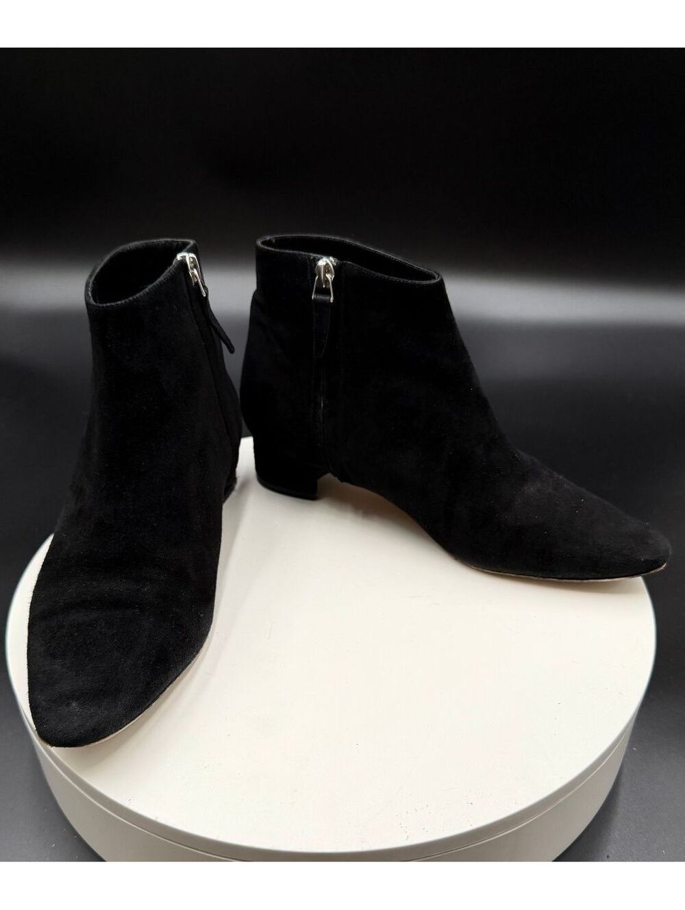 Manolo Blahnik Black Suede Low Block Heel Ankle Booties Size 37 /  US 7